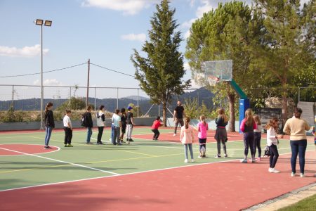 New basketball court in the school yard